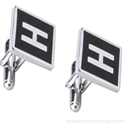 Square/silver gold-plated cufflink, smooth, shiny and bright polish